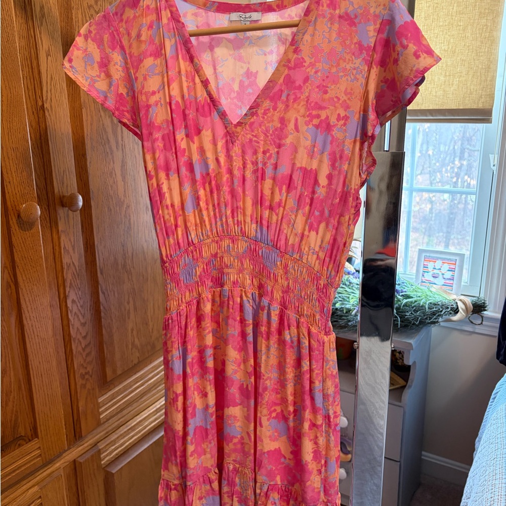 Rails Pink & Orange Floral V-Neck Midi Dress